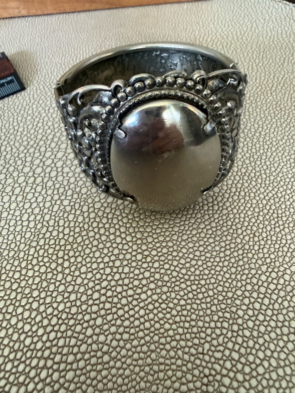 Silver-Tone Ornate Statement Cuff Bracelet - Silver
